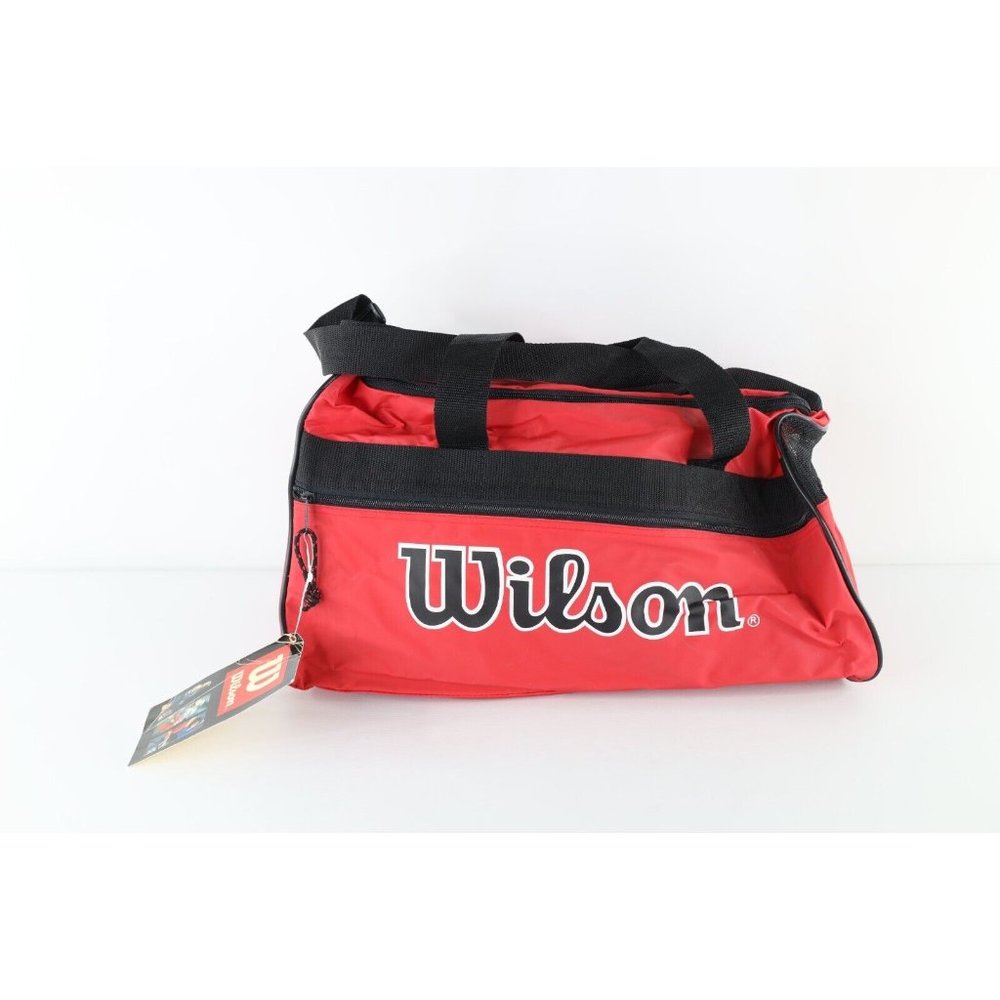Deadstock Vintage 90s Wilson Spell Out Big Logo Handled Duffel Bag Gym Bag Red